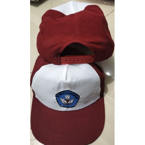 TOPI SD PUTIH MERAH LOGO TUTURi BIRU