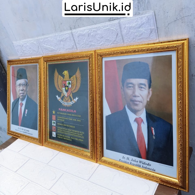 Pigura Poto Presiden Dan Wakil Presiden Poster 1 Set Pigura Dekorasi Dinding Bahan Polyframe Fiber