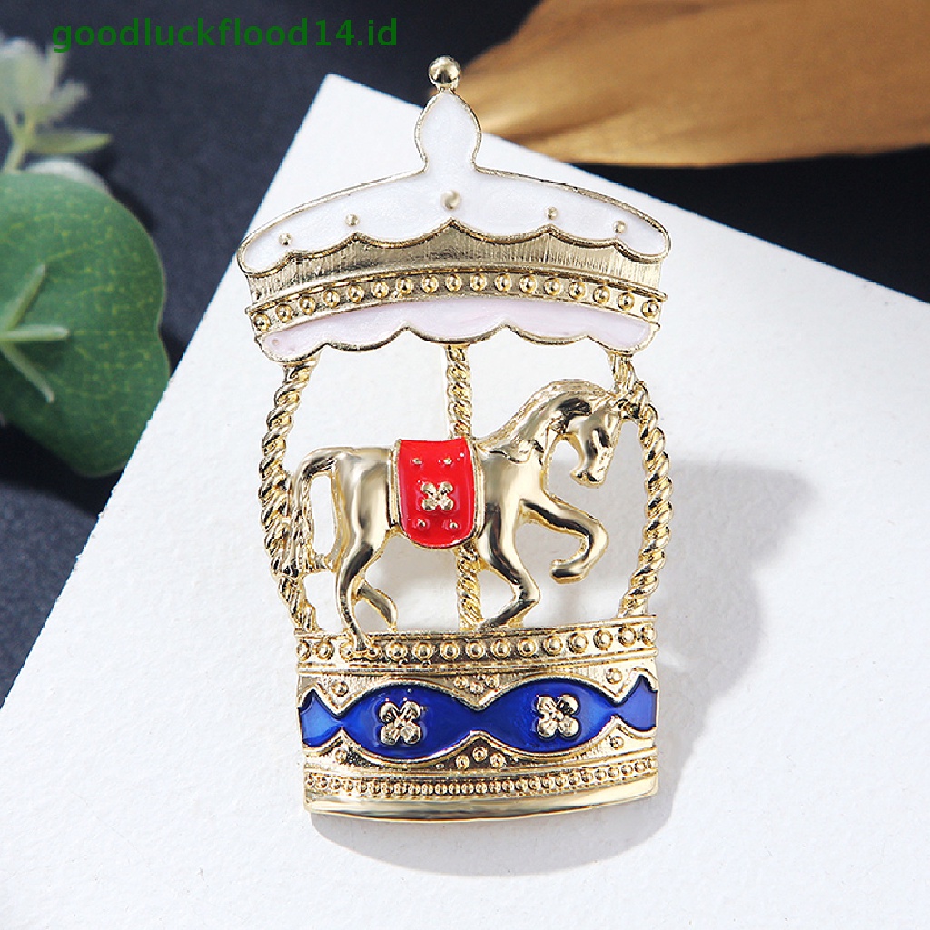 [GOOGFOUR] Fairy Tales Carousel Bros Untuk Wanita Enamel Horse Pin Aksesoris Fashion [TOP]