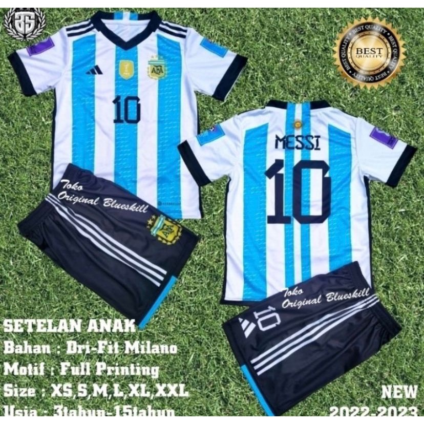 STELAN BOLA ANAK ARGENTINA 3 BINTANG STOK READY USIA 3-14 THN