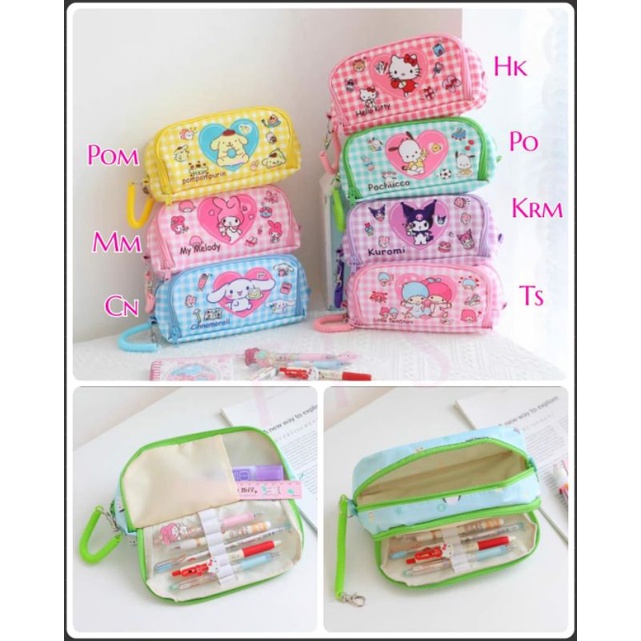 

KOTAK PENSIL POUCH 2 SLETING HELLO KITTY MELODY CINNAMOROLL KORUMI POMPURIN