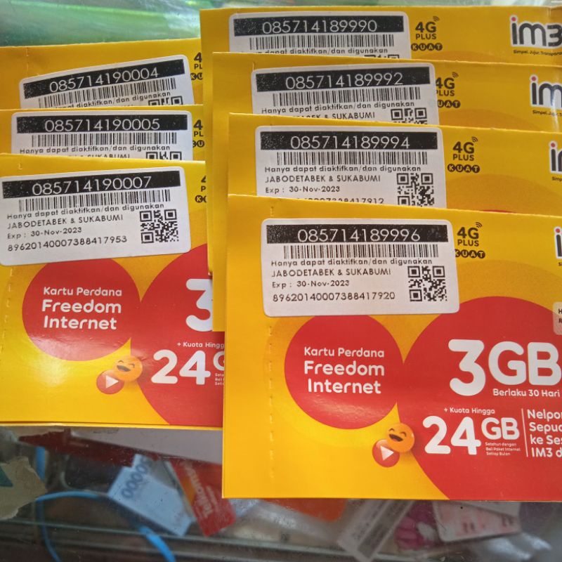 No Cantik IM3 Triple Tengah 000x dan 999x sdh plus kuota 3GB