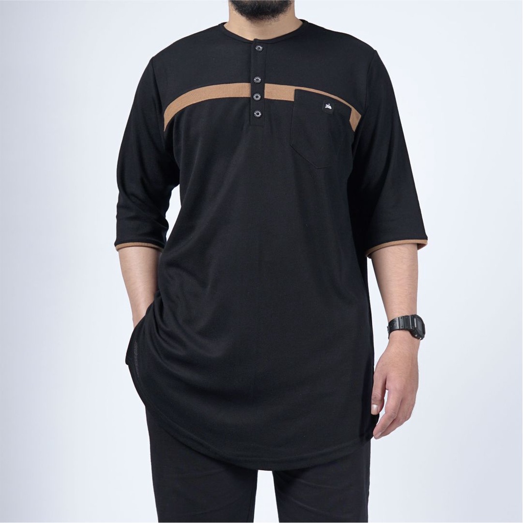Koko Kurta Pria | Kurta Lacost Pique Premium Quality | Baju Muslim Pria | Warna Hitam Variasi Mocca