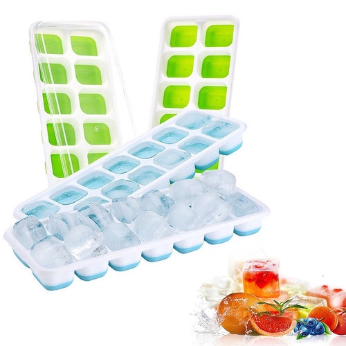 Cetakan Tempat Es Batu 14 Kotak Ice Cube Tray Silicone Cetakan Es Plastik Cetakan Es Batu Balok Coklat Jelly Warna Warni Dengan Tutup