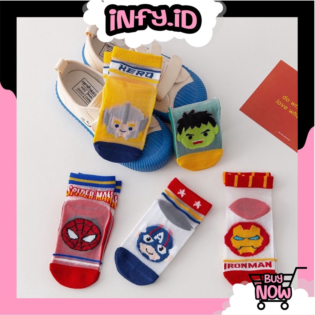 INFY - Kaos Kaki Anak Motif Superhero Transparan Kaus Kayi Bayi Superhero Lucu KK047