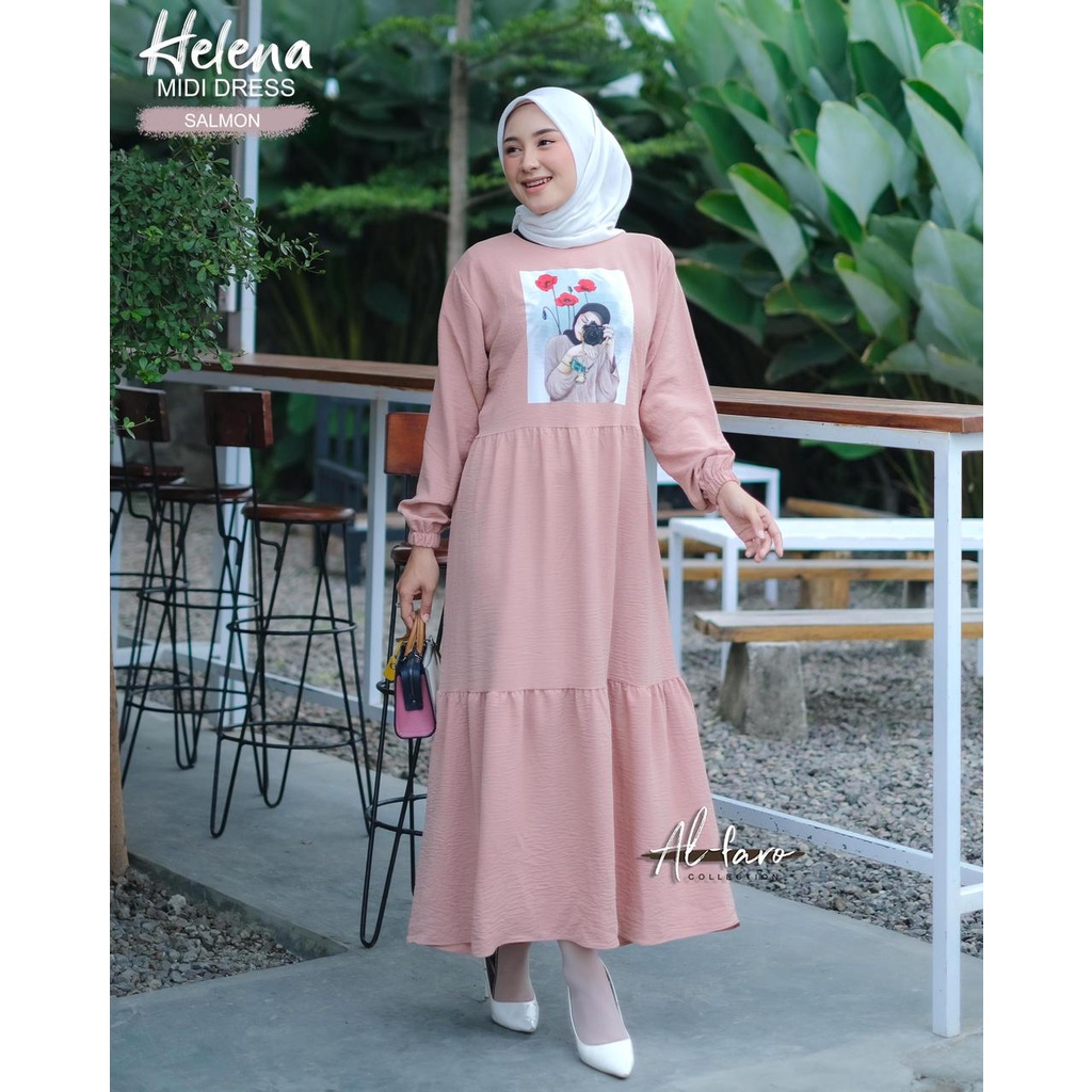 Gamis Midi Original Al-Faro Collection/ Helena Midi Dress/ Dress Midi Bahan Cringkle
