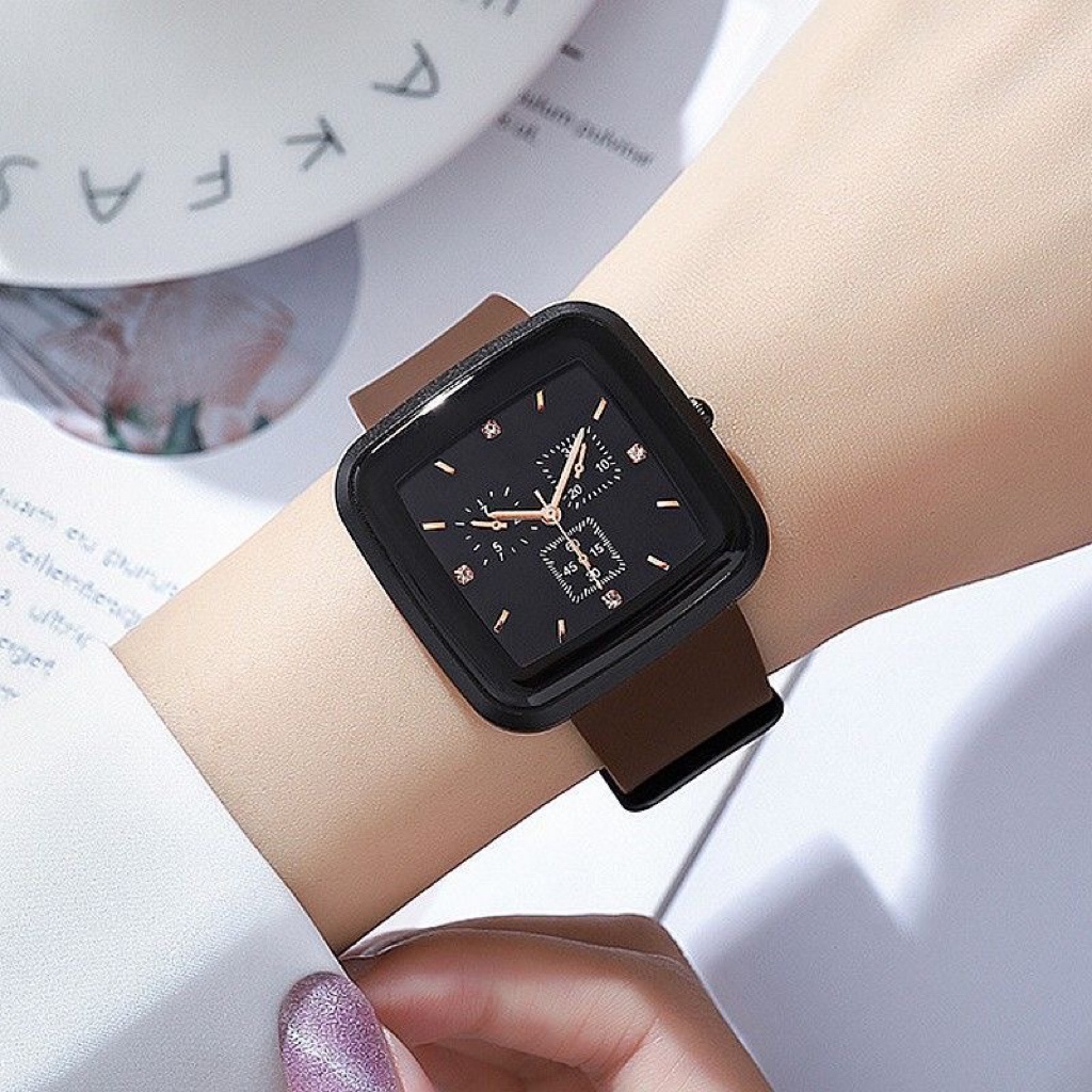 COD✅ Jam Tangan Wanita Fashion Segi Rubber Watch Analog Quartz Gaya Popularitas Jam Cowok   S1268