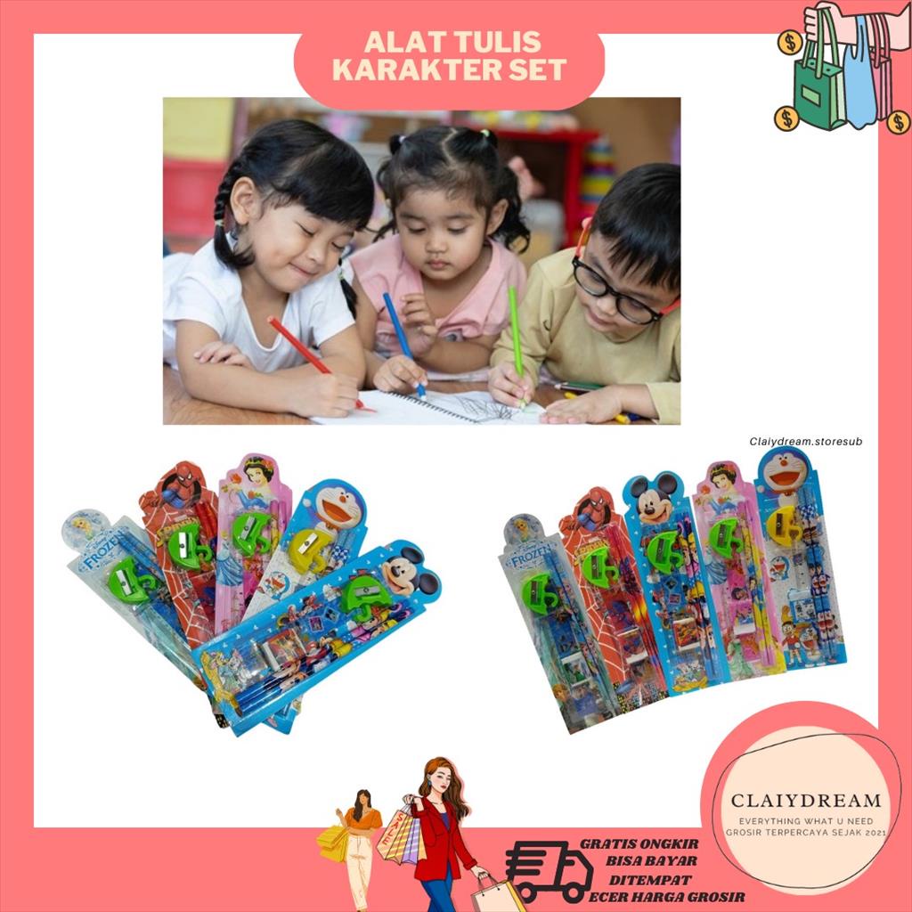 

CLAIYDREAM Alat Tulis Karakter Set 5In1 / Paket Lengkap Pensil Penghapus Rautan Penggaris Bergambar Kartun / Mini Stationery Set Character ATK