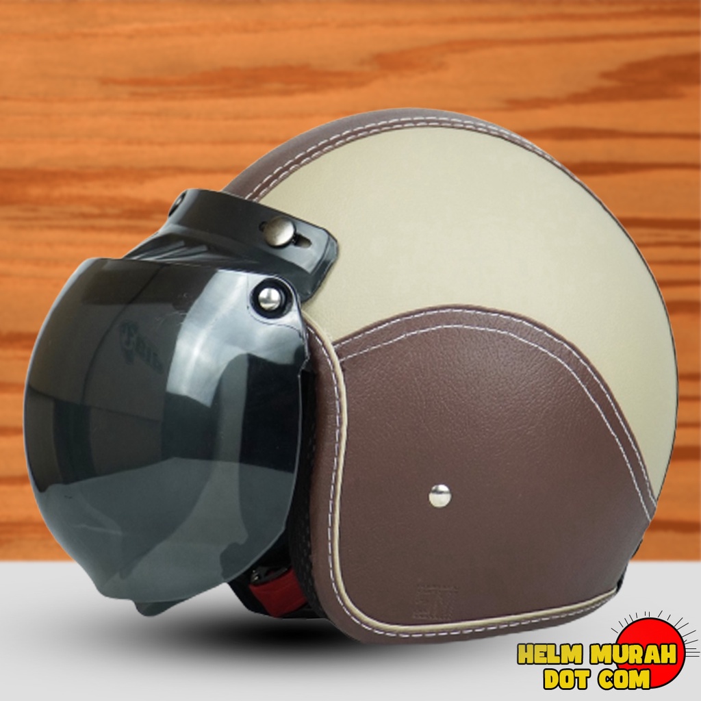 Helm Bogo Kulit / Helm Pria Dan Wanita Dewasa Kaca Datar Hitam Kaca Cembung Bening COD