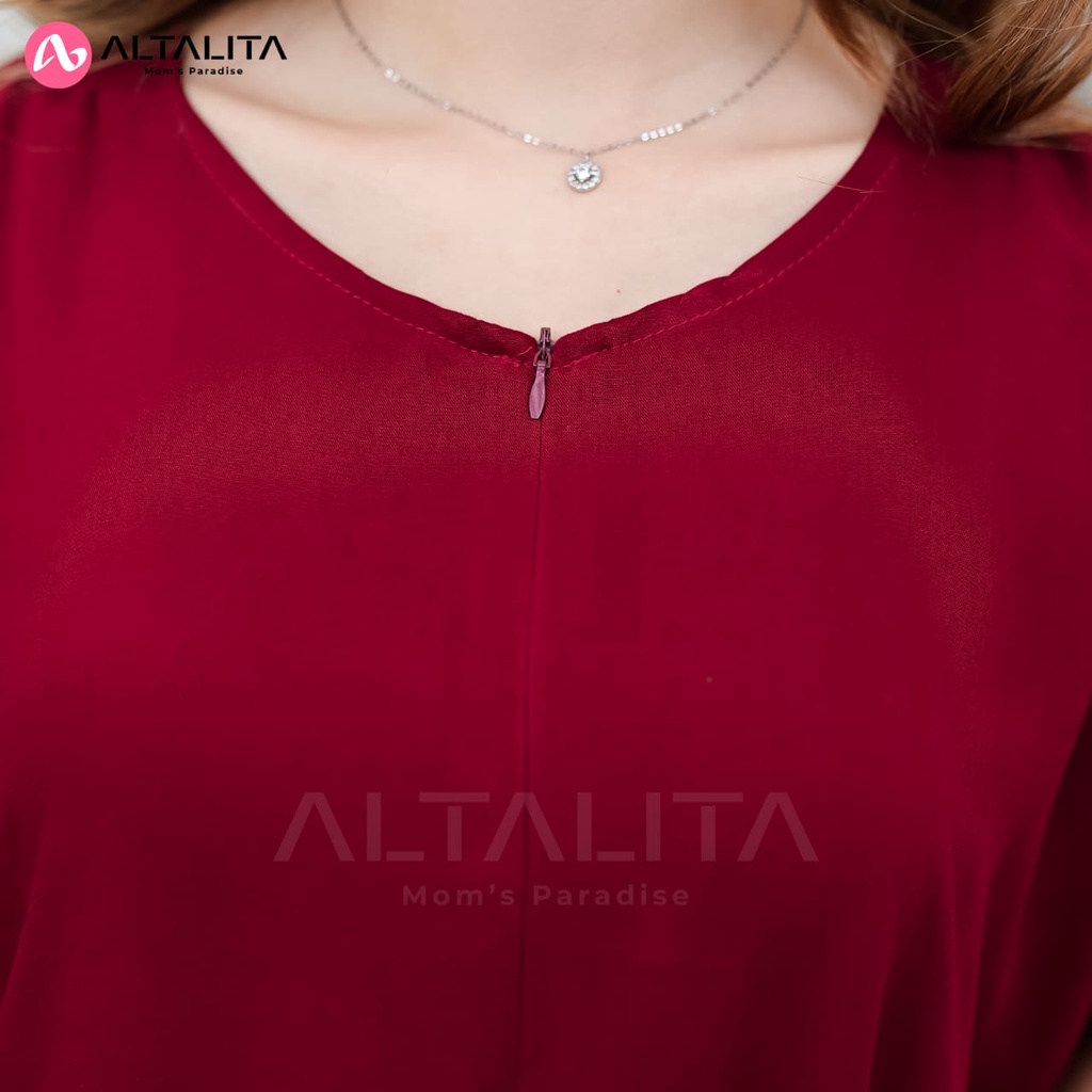 Altalita - Daster Polos Busui Resleting Depan Jumbo LD 120 | Daster Rayon Polos Busui Panjang Selutut | Daster Viral Ruffle Busui Polos Bahan Rayon Premium