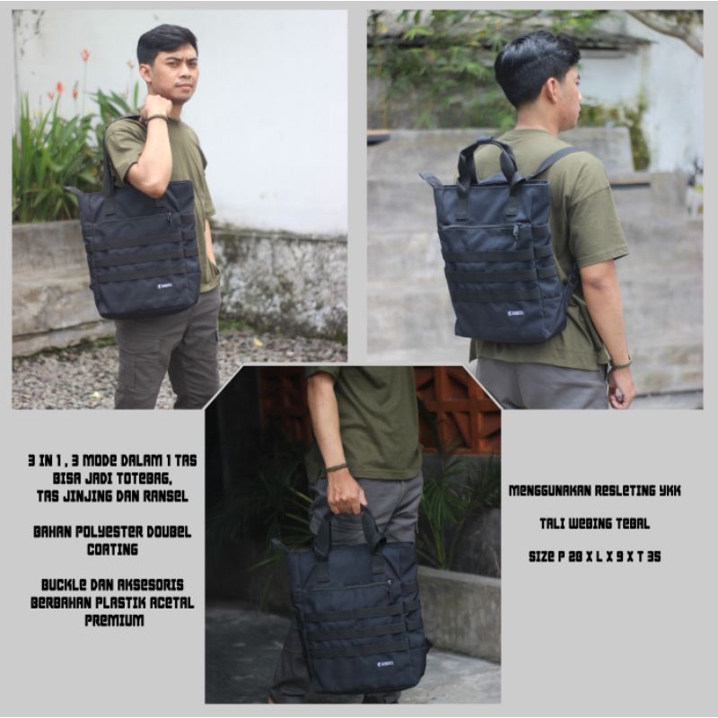 Lucko totebag cowok cewek army multifungsi 3 in 1,tas jinjing army