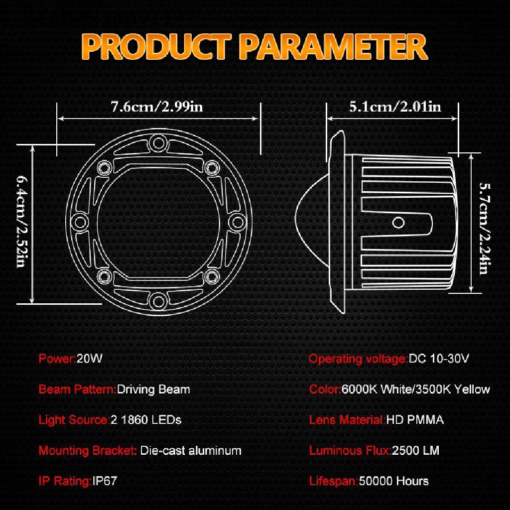 Gentlehappy Lampu Kerja Lensa LED 3inch 8D 40W Dual Color 3inch Fog Lamp Driving Beam Square id