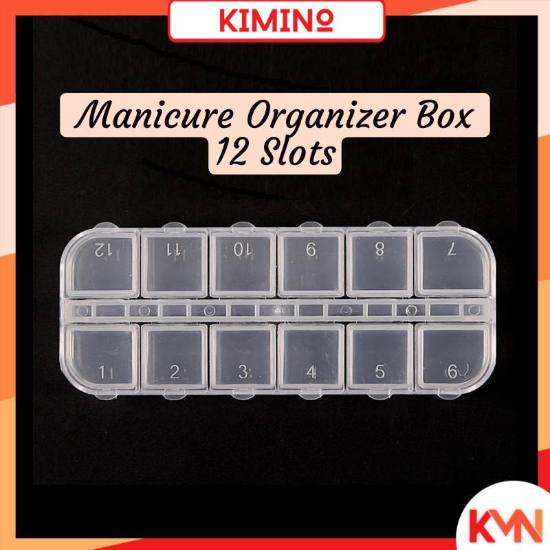 KMN 12 Slot Kotak Box Kuku Palsu Aksesoris Kuku Storage Organizer Multifungsi Kotak Obat Pedicure Manicure