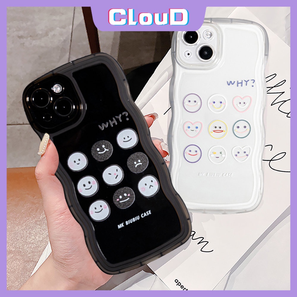 IPHONE Casing Pasangan Tpu Lembut Tepi Bergelombang Kompatibel Untuk Iphone11 Pro Max 7Plus XR X XS Max13 12 11 14 Pro Max7 8 6s 6 14 Plus SE 2020sarung Telepon Ekspresi Lucu Smiley Lucu