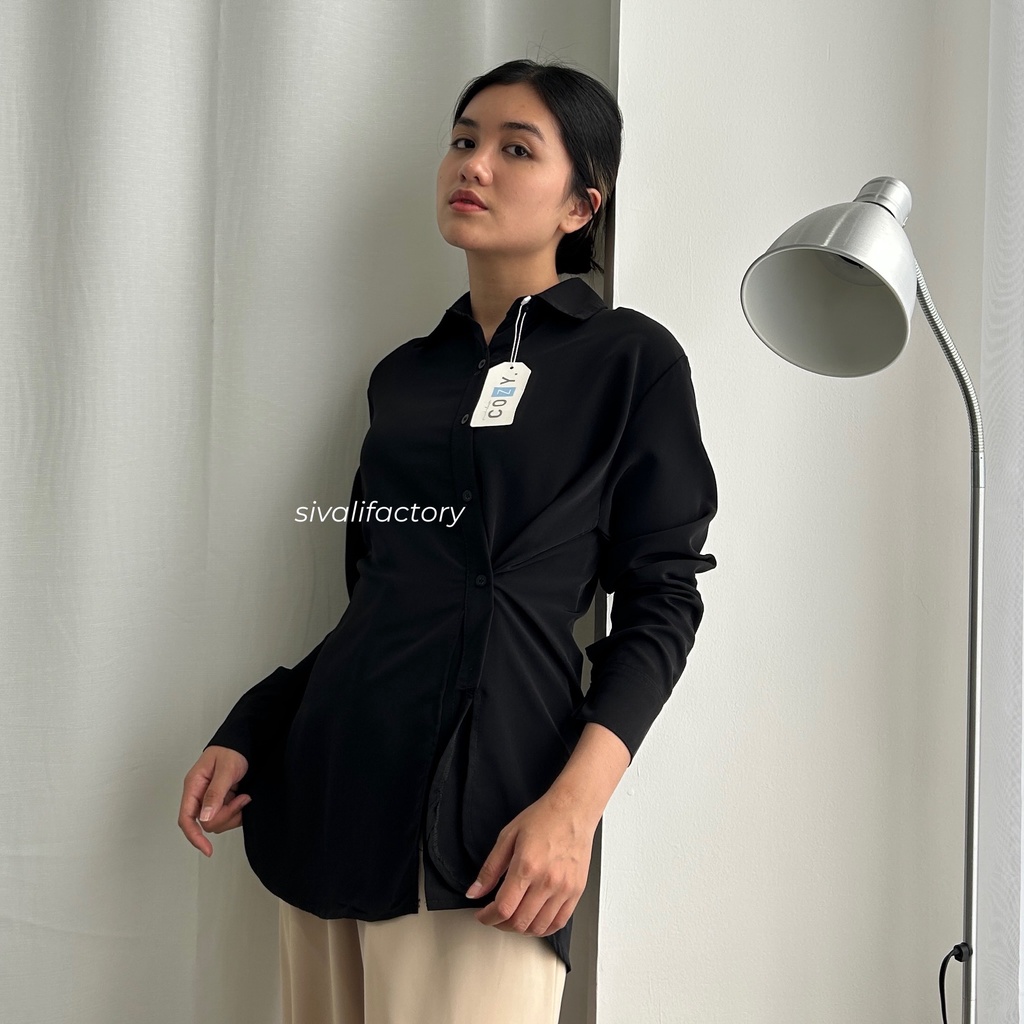 SIVALI Nelka Shirt - Loose Polyester Shirt - Kemeja Flowy Atasan Wanita