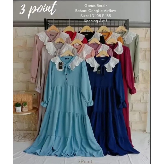 Gamis Bordir 3 Point Gamis Panjang Crinkle