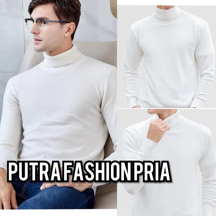 TERMURAH KAOS TURTLENECK TURTLE NECK PRIA FASHION DISTRO KERAH TINGGI - PUTIH