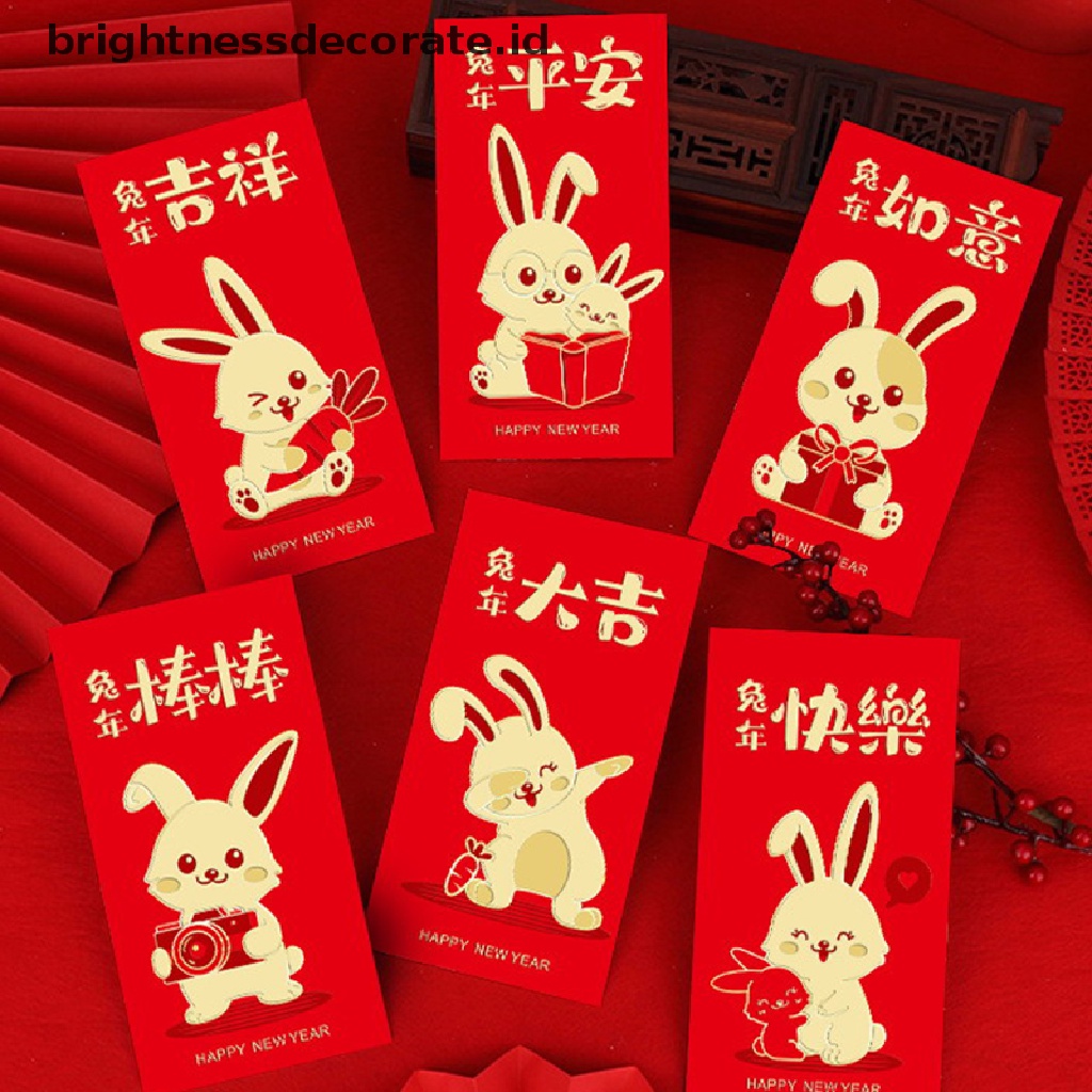 [Birth] 6pcs 2023 Festival Tahun Kelinci Cina Hongbao Bronzing Amplop Merah Festival Musim Semi Harapan Baik Uang Keberuntungan Paket Merah Perlengkapan Festival Tahun [ID]