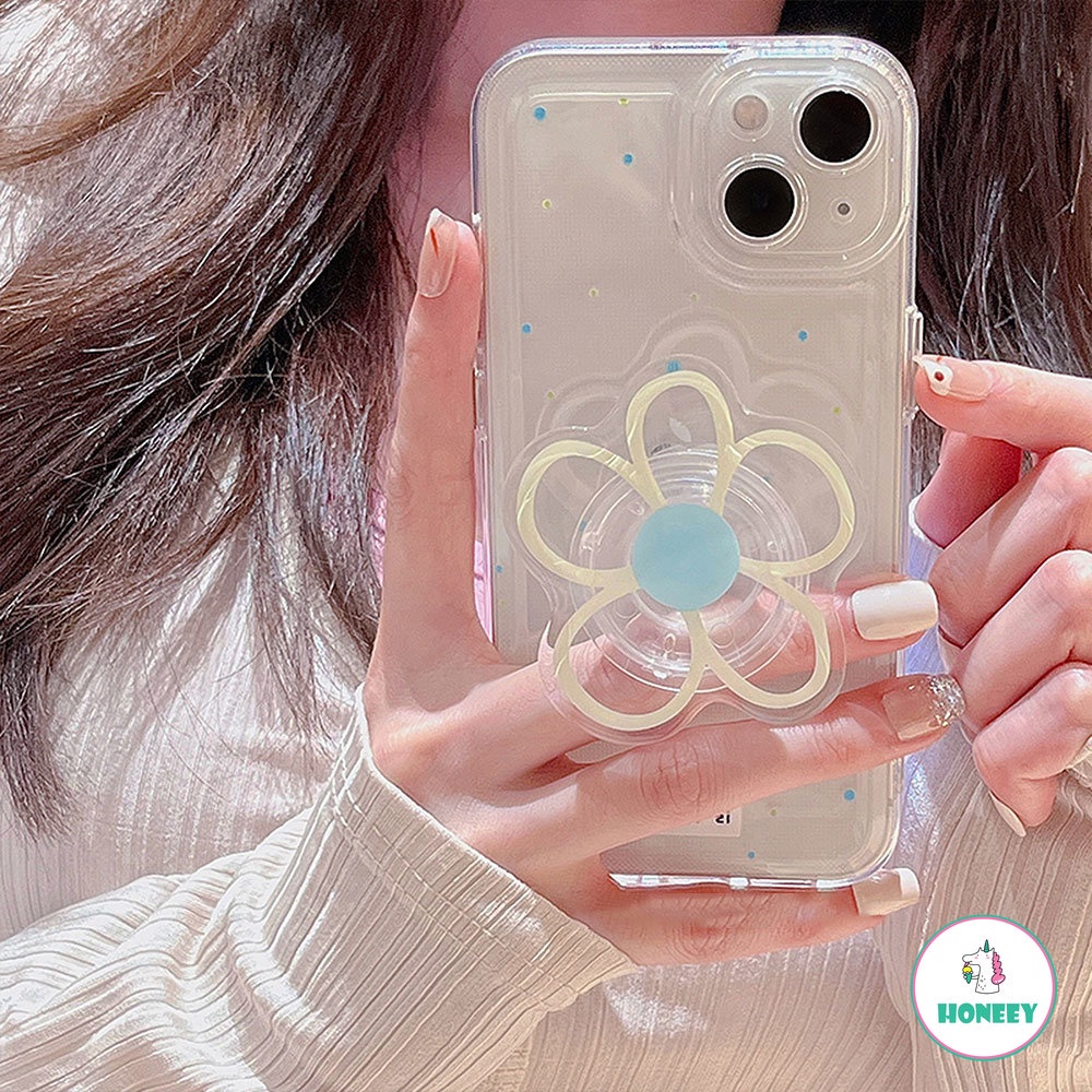 IPHONE Ins Flower Diasy Stand Holder Phone Case Kompatibel Untuk Iphone14 13 12 11 Pro Max Clear Stand Mount Shockproof Lembut TPU Belakang Ponsel Cover