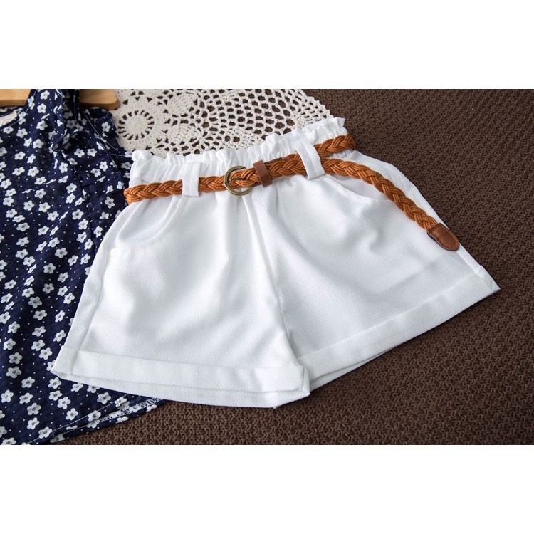 Setelan Anak Perempuan + Belt Fahion Import - Motif Bunga Biru Navy