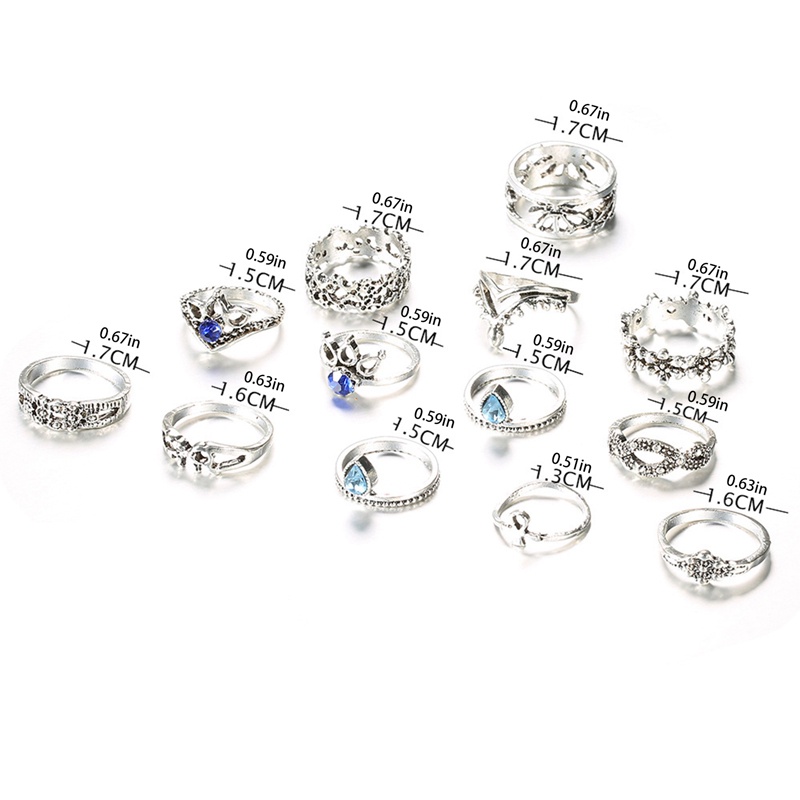 13pcs/set Bohemian Vintage Kristal Cincin Set Perhiasan Mewah Wanita Aksesoris Fashion