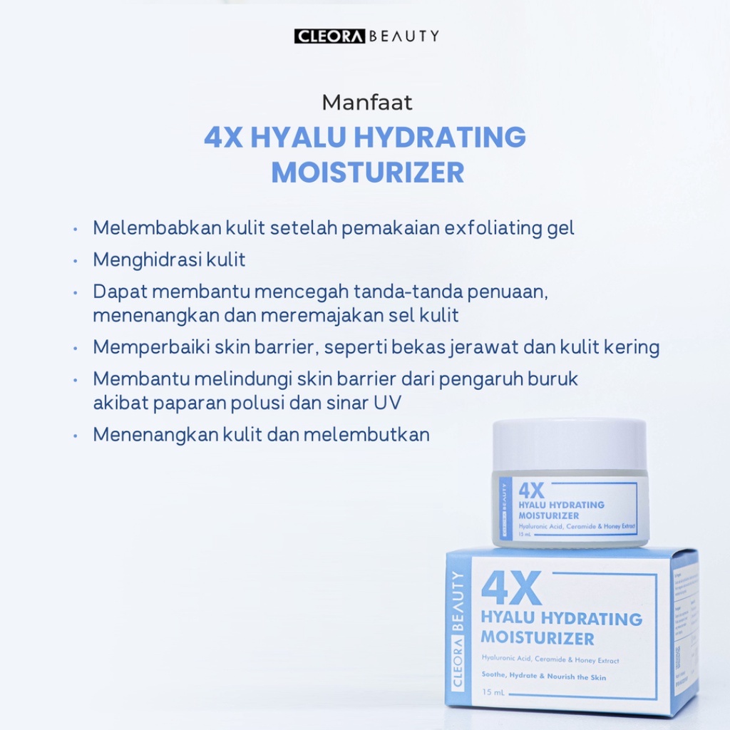 [ Agen Resmi ] Cleora 4X Hyalu Hydrating Moisturizer - Cloera Pelembab Wajah Memperbaiki Skin Barrier dan Primer Menghidrasi Kulit Wajah