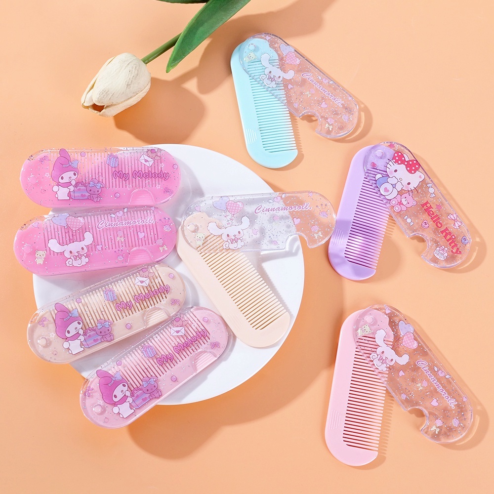 Gadis Kawaii Sisir Lipat Portable Sisir Rambut Kecil Lucu Untuk Pelajar Motif Kartun Sisir Poni Portable Plastik Praktis Hadiah Ulang Tahun