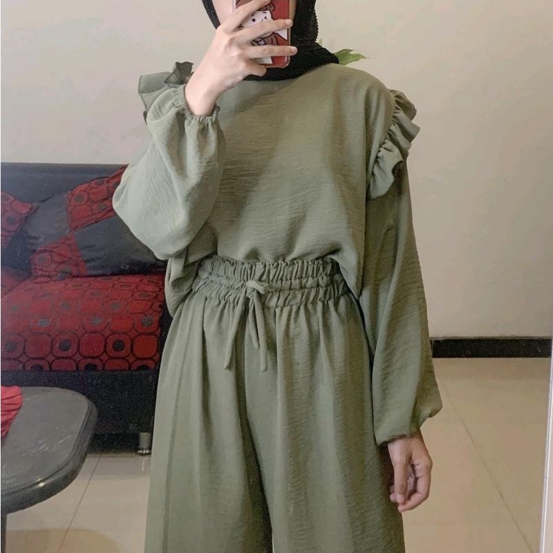 STYLE RUBBY SET BLOUSE KOREAN / SETELAN KULOT CRINKLE