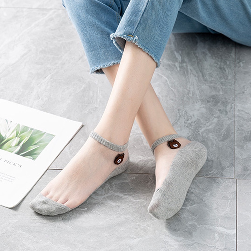 ⭐️𝐈𝐇𝐒 𝟖𝟗𝟔 𝐋𝐚𝐦𝐩𝐮𝐧𝐠⭐️Kaos Kaki Transparan Wanita Kaos Kaki Fashion Pendek Beruang Japanese Bear Ankle Socks