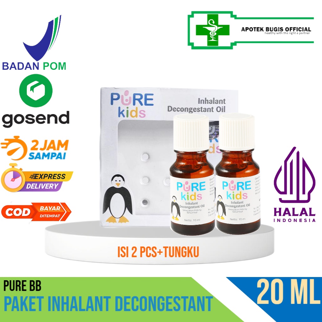 PURE BB Inhalant Decongestant Oil + Tungku Free packing extra safety 2 pcs + tungku