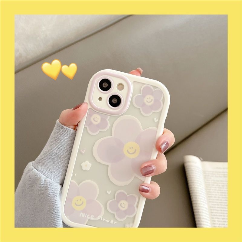 IPHONE Casing Ponsel Desain Transparan Bunga Smiley Face Kompatibel Dengan Iphone12 13 14 11 Pro Max X Xs Max Xr Taazs