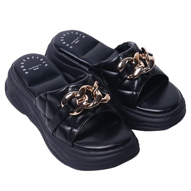 LAPEPA YUK - Dunkenstock CHERIYA Sandal Wanita Wedges Chain Tinggi 5cm Size 36 - 40 Casual Sendal Platform Bellezza 37 38 39 Santai Slop Belleza Warna Black Hitam Selop Premium Original Beleza Kekinian Terbaru Shoes ORI Mall Official Store