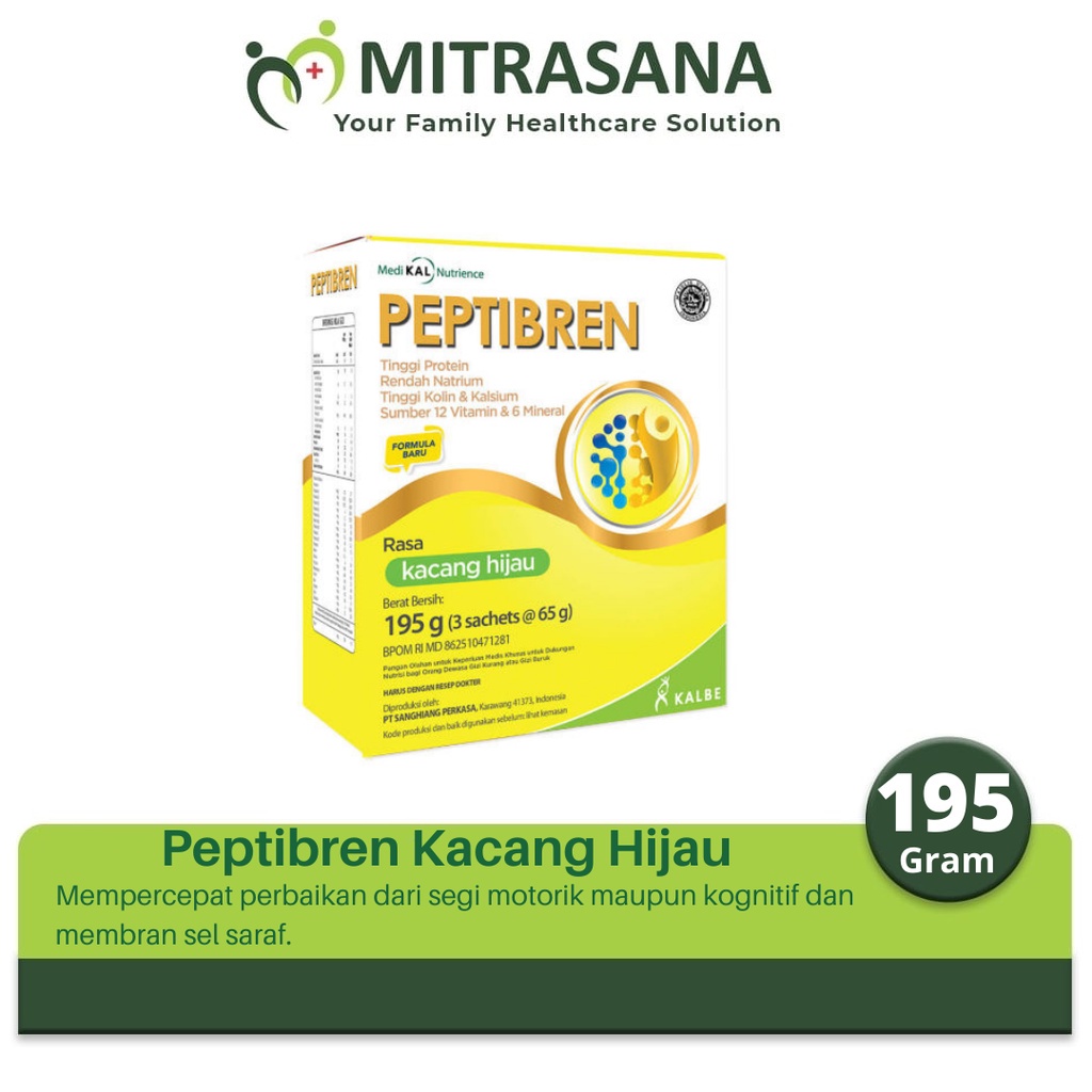 

Peptibren Vanilla / Kacang Hijau 195 gram (3 sachet @65 gram)