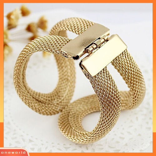 {oneworld} Wanita Keren Fashion Mesh Lebar Paduan Musim Semi Manset Gelang Perhiasan Punk Bangle