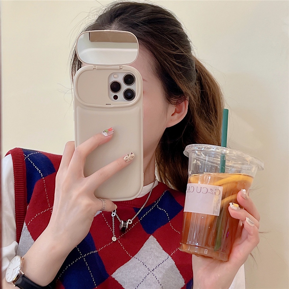 Casing Ponsel Cermin Makeup Untuk iPhone 14 Pro 13 12 11 14 Pro Max Casing Pelindung Kamera XR XS Max X Soft Silicone Cover