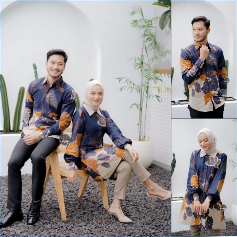 Tunik Batik Couple Modern M L XL XXL JUMBO Set Pakaian Couple Atasan Batik Tunik Mawar