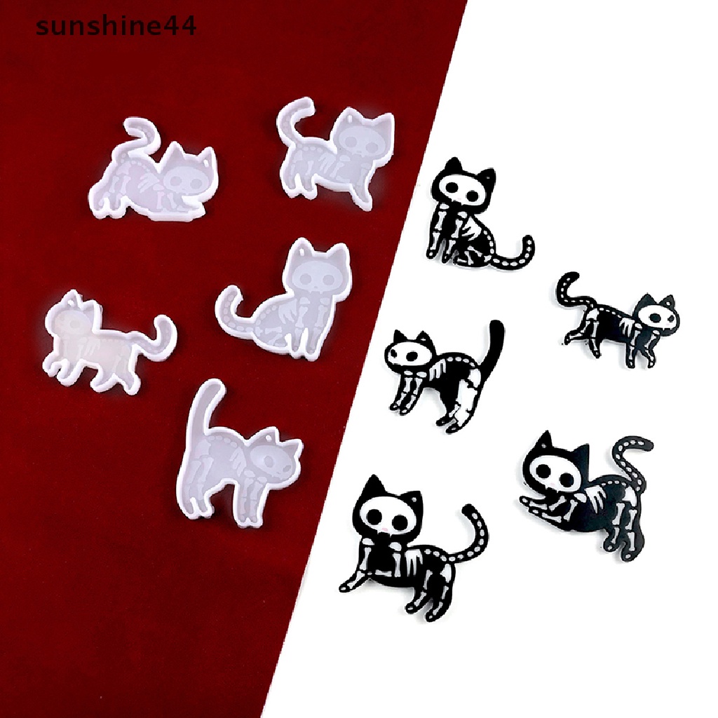 Sunshine 5Pcs/Set Cetakan Silikon Kucing Lucu DIY Anting Kalung Gantungan Kunci Liontin Cetakan.