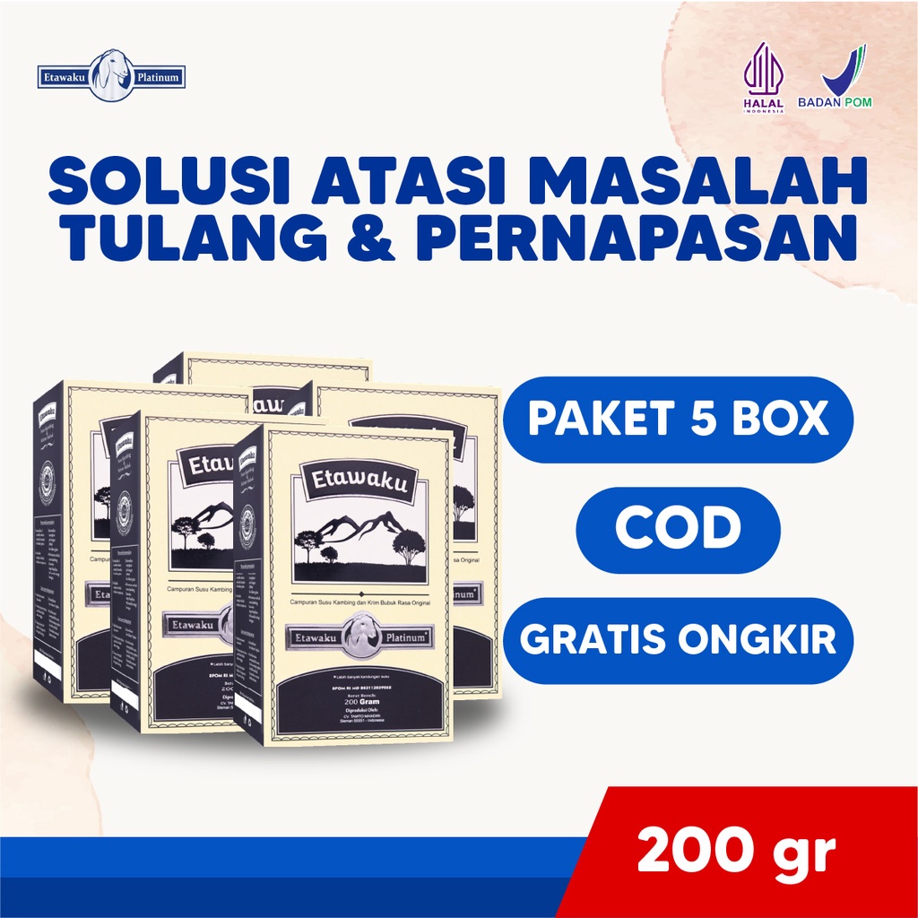 

Etawaku Platinum 5 Box Susu Kambing Etawa Bubuk dan Krimer Solusi Nyeri Tulang Sendi dan Sesak Nafas Asma Asam Lambung Maag Isi 200 gr