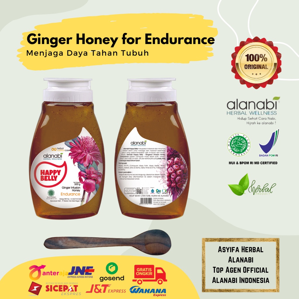 

Alanabi Happy Belly Ginger Infusion Honey (Endurance) 300gram - Madu Jahe Alanabi - Ginger Infusion Honey Menjaga Daya Tahan Tubuh
