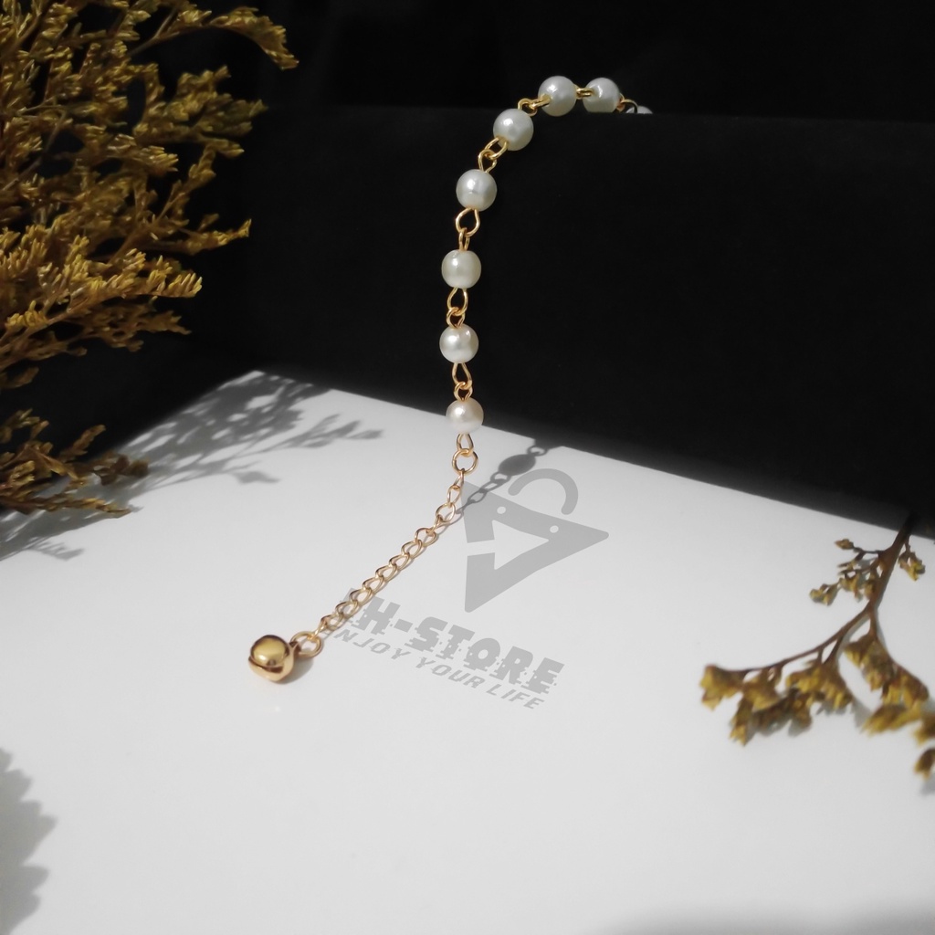 Gelang Tangan Wanita Mutiara Pantai Putih Berlapis Emas Aesthetic Terbaru Anti Karat