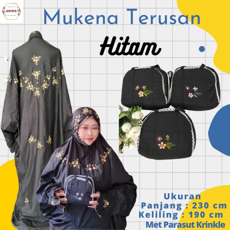 Mukena Parasut Terusan Hitam Mukena Lajuran Mukena Bordir Hitam