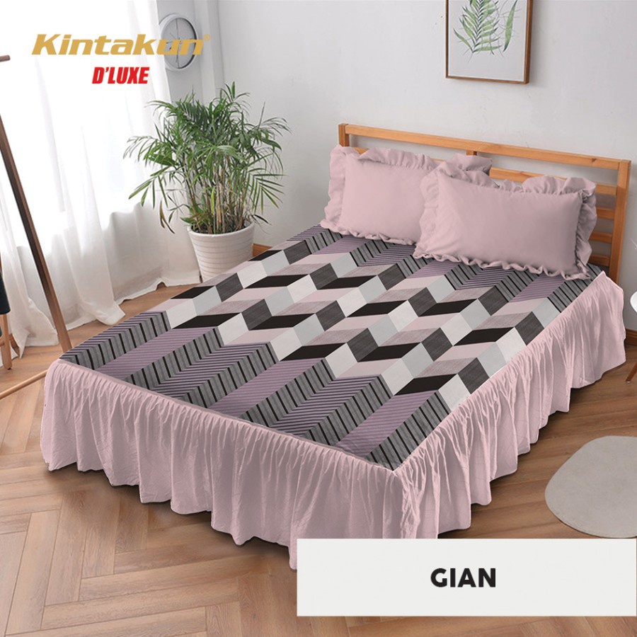 Kintakun D'luxe 3D - BISA COD Sprei Rumbai 160/180 Queen King Set Motif GIAN Minimalis Pink Garis Zi