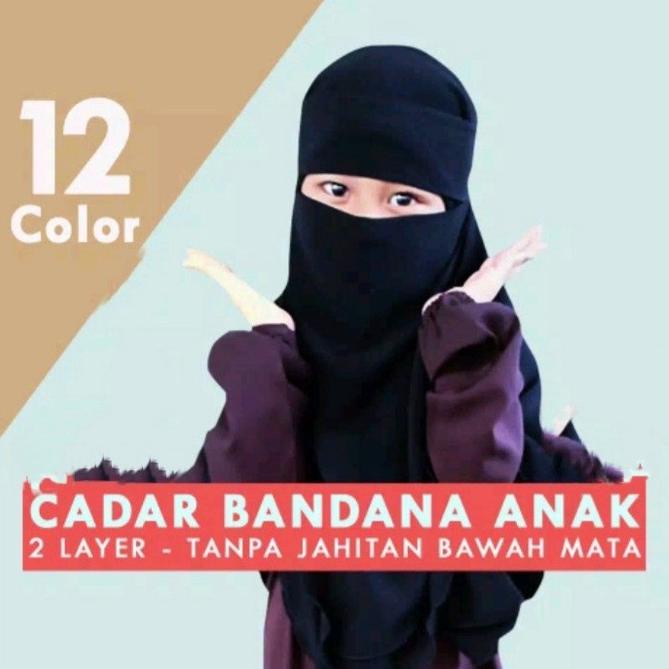 BFG0V9790 Cadar Anak Niqab Bandana Untuk Usia 5 6 7 8 9 10 11 12 Tahun 2 Layer Tanpa Jahitan Bawah M