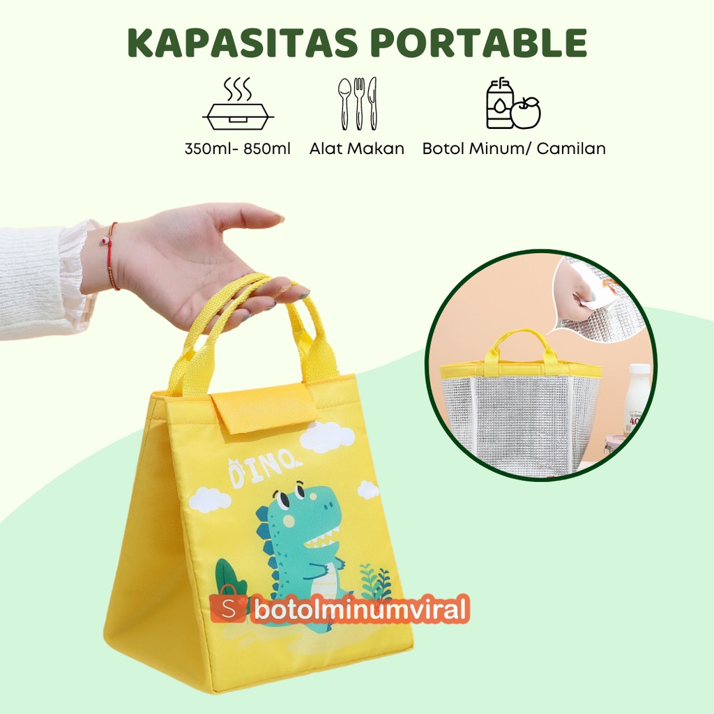 Tas Bekal Anak Karakter Lapisan Foil Lunch Box Cooler Bag Clip