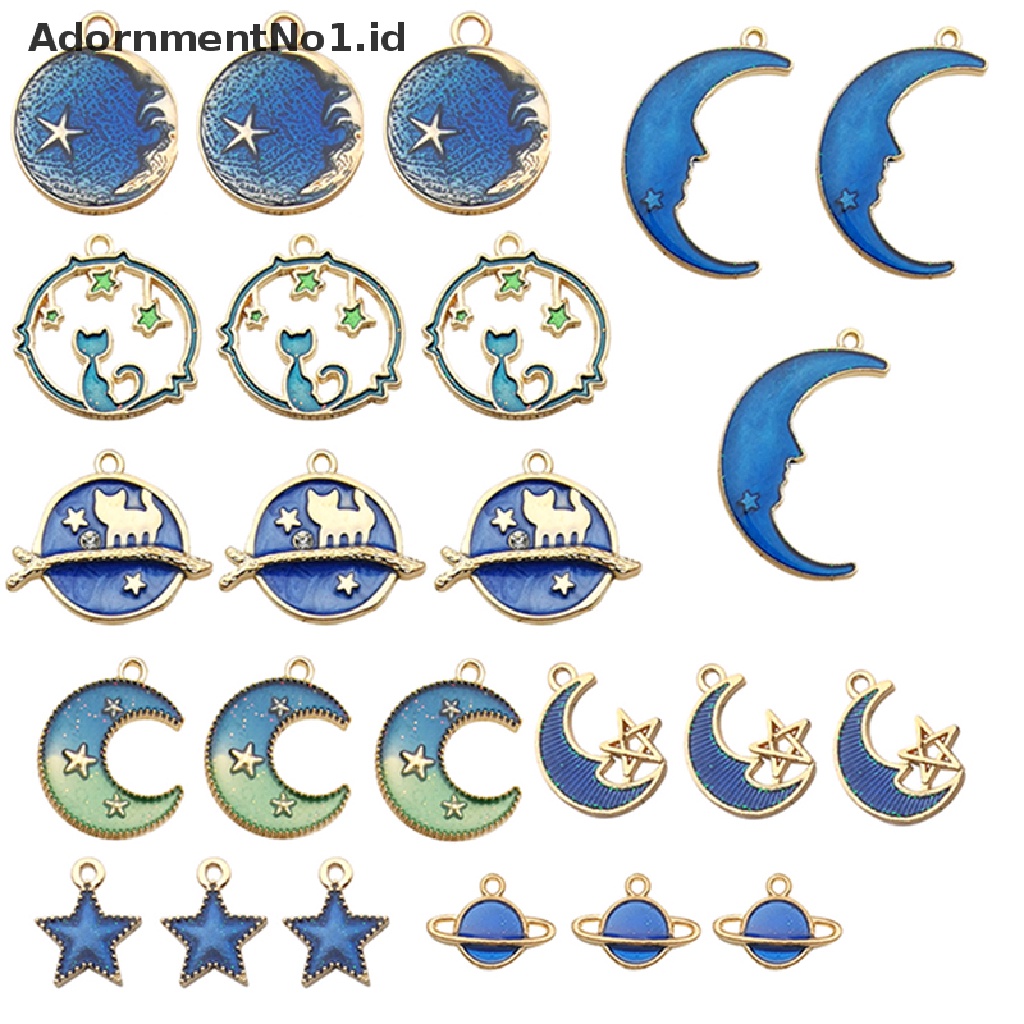 [AdornmentNo1] 24pcs/set Enamel Kucing Bulan Bintang Bumi Planet Ch Liontin Membuat Perhiasan DIY [ID]