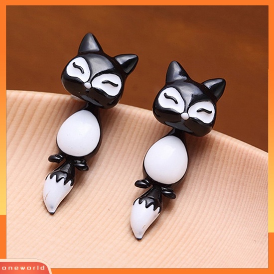 [oneworld] 1pc Wanita Chic Lucu 3D Fox Ear Stud Hadiah Pesta Indah Kartun Hewan Anting-Anting