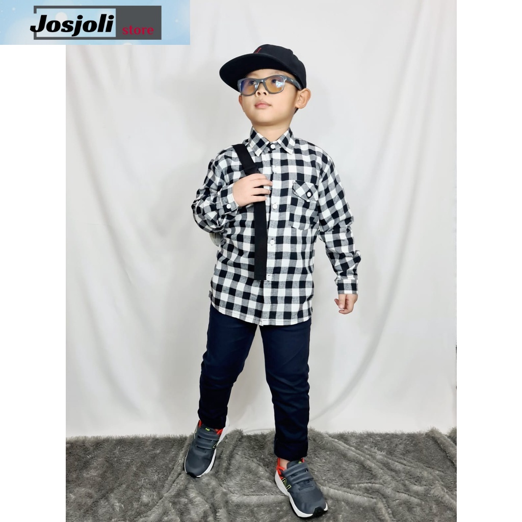JOSJOLI_STORE/Kemeja Kotak Anak/Kerah KEMEJA Kotak Anak BTS Lengan Panjang/Fashion Anak
