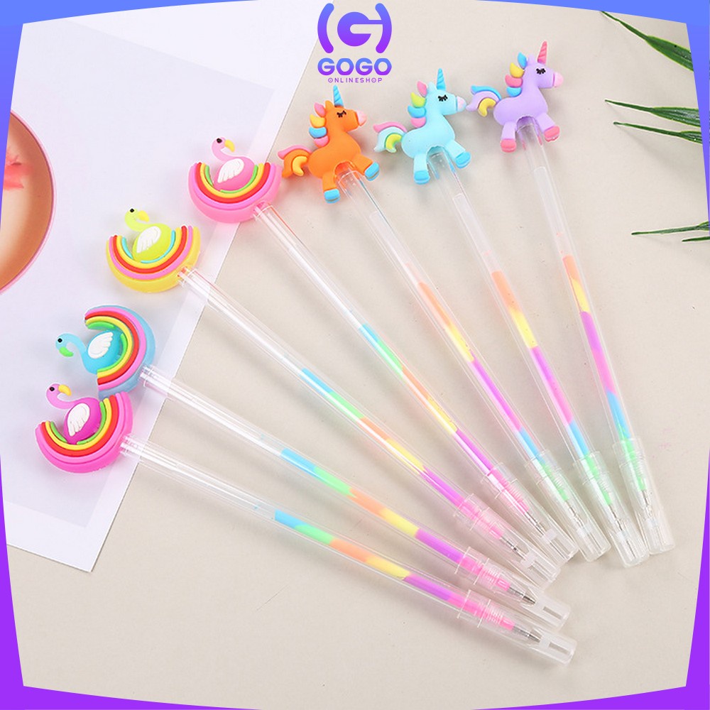 GOGO-A44 Pulpen Gel 0.5mm Karakter Angsa Tinta Rainbow Pena Pelangi Lucu / Alat Tulis Sekolah Drawing Pen Warna Warni Import