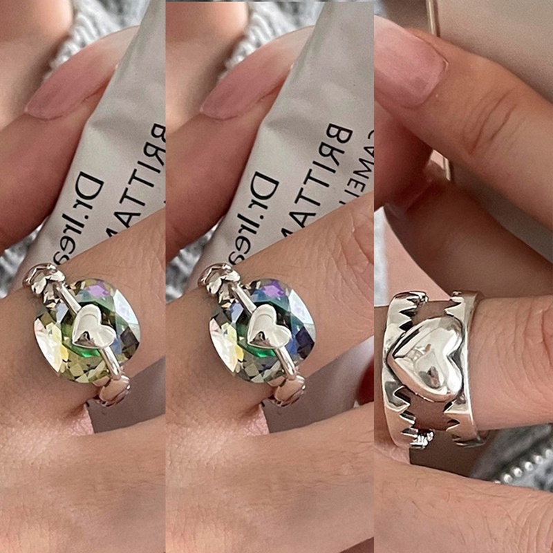 Cincin Geometris Hati Zirkon Berkilau Untuk Wanita Pasangan Vintage Punk Klasik Trendi Elegan Handmade Pesta Perhiasan Hadiah