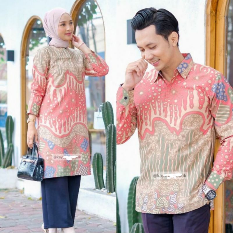 Batik Kantoran Pink Sof Merah Jambu Salem Pria PEACH dan Wanita Tunik Terbaru Ori NH